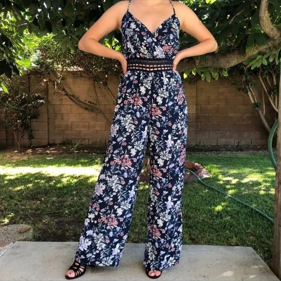 Papaya Pants - Floral Jumpsuit Navy Blue